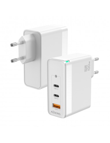 CARGADOR GAN AISENS 100W 2XUSB-C PD3.0 QC4.0 QC5.0 1XUSB-A QC3.0 BLANCO