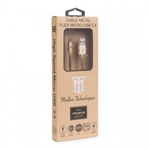 CABLE MAILLON PREMIUM MICRO USB 2.4 METAL DORADO 1M 2