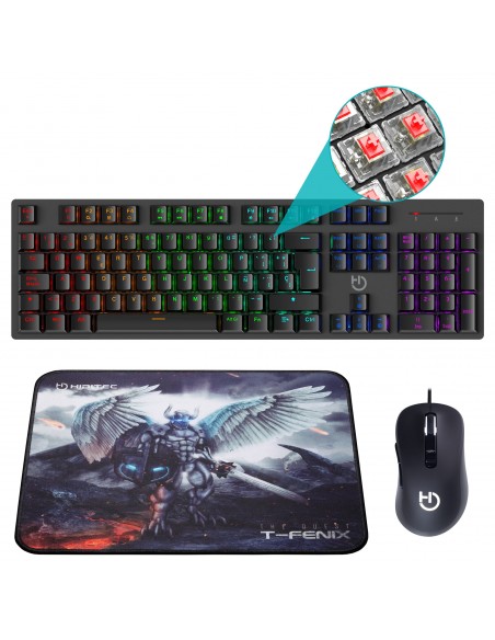 PACK HIDITEC TECLADO GAMING GK400+RATON BLITZ + ALFOMBRILLA T-FENIX M