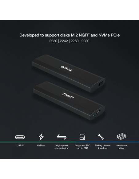 CAJA EXTERNA TOOQ SSD M.2 NGFF NVMe NEGRO