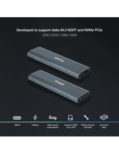 CAJA EXTERNA TOOQ SSD M.2 NGFF NVMe GRIS