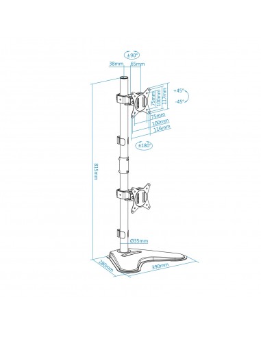 SOPORTE MESA TOOQ 2 PANTALLAS VERTICALES 17"-32" NEGRO