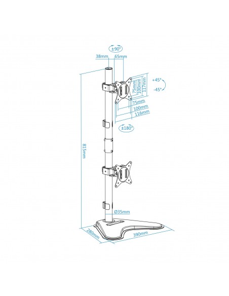 SOPORTE MESA TOOQ 2 PANTALLAS VERTICALES 17"-32" NEGRO