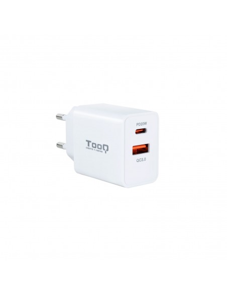 CARGADOR PARED TOOQ USB-C PD 20W, USB-A QC 18W BLANCO