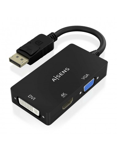 CABLE CONVERSOR AISENS DISPLAYPORT V1.2 A VGA DVI HDMI 4K NEGRO 15CM