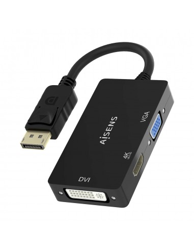 CABLE CONVERSOR AISENS DISPLAYPORT V1.2 A VGA DVI HDMI 4K NEGRO 15CM