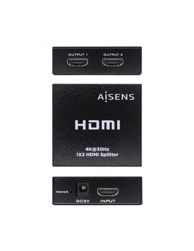 DUPLICADOR HDMI AISENS 4K30HZ 1x2 CON ALIMENTACION NEGRO