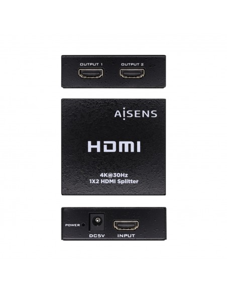 DUPLICADOR HDMI AISENS 4K30HZ 1x2 CON ALIMENTACION NEGRO