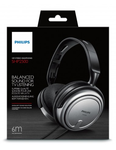 AURICULAR DIADEMA PHILIPS SHP2500 10 6M CABLE NEGRO, PLATA