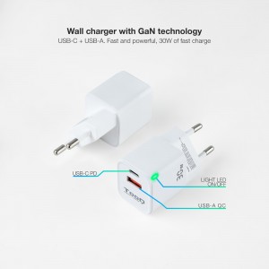 CARGADOR DE PARED TOOQ GAN USB-C PD USB-A QC 30W 2
