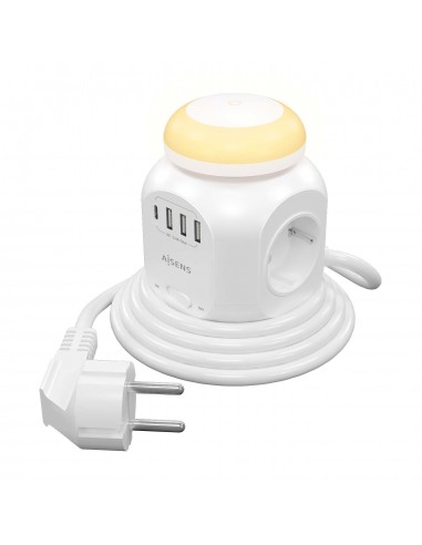 REGLETA ENCHUFES AISENS 4 TOMAS + 1XUSB-C 3XUSB-A LUZ NOCTURNA 1.8M BLANCO