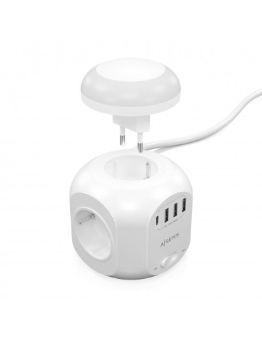 REGLETA ENCHUFES AISENS 4 TOMAS + 1XUSB-C 3XUSB-A LUZ NOCTURNA 1.8M BLANCO