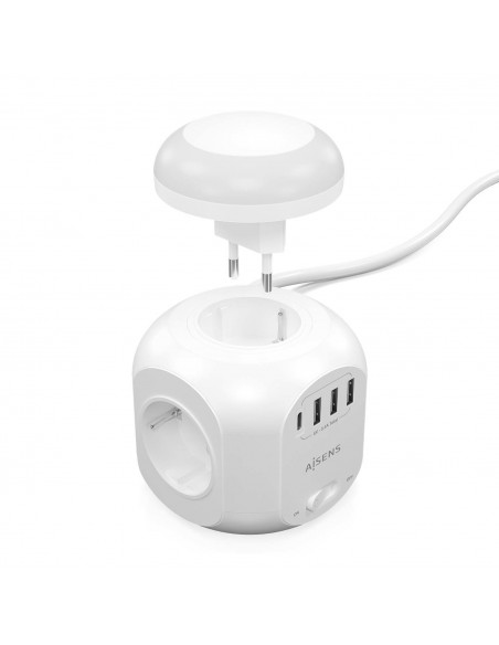 REGLETA ENCHUFES AISENS 4 TOMAS + 1XUSB-C 3XUSB-A LUZ NOCTURNA 1.8M BLANCO