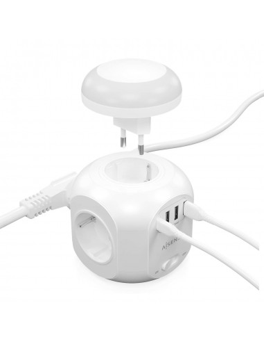 REGLETA ENCHUFES AISENS 4 TOMAS + 1XUSB-C 3XUSB-A LUZ NOCTURNA 1.8M BLANCO