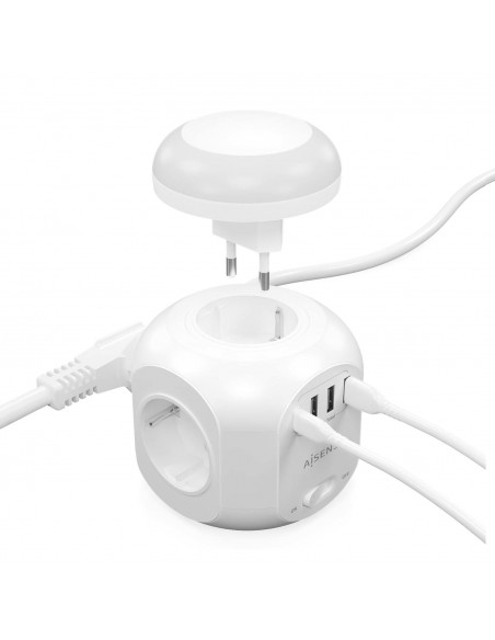 REGLETA ENCHUFES AISENS 4 TOMAS + 1XUSB-C 3XUSB-A LUZ NOCTURNA 1.8M BLANCO