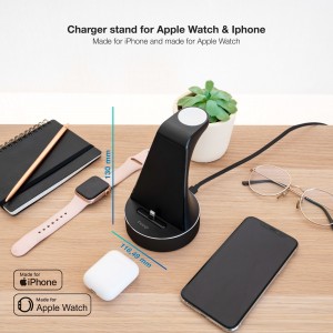 BASE DE CARGA TOOQ PARA APPLE WATCH Y IPHONE NEGRO INCLUYE CARGADOR USB 2