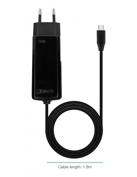 CARGADOR TOOQ PORTATIL GAN USB-C PD 100W CUBICO NEGRO