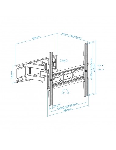 SOPORTE PARED PANTALLAS 32-70" GIRA INCLI NEGRO