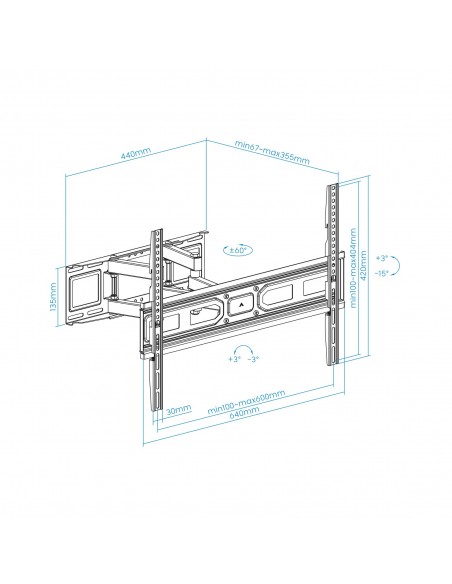 SOPORTE PARED PANTALLAS 37-80" GIRA INCLI NEGRO
