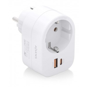 REGLETA PARED AISENS 1 TOMA USB-C 20W PD3.0 USB-A 20W QC3.0 BLANCO