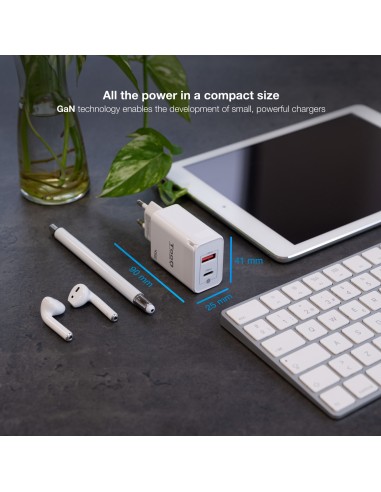 CARGADOR DE PARED TOOQ GAN USB C PD USB-A QC 45W