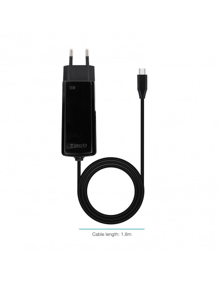 CARGADOR TOOQ PORTATIL GAN USB-C PD 65W CUBICO NEGRO