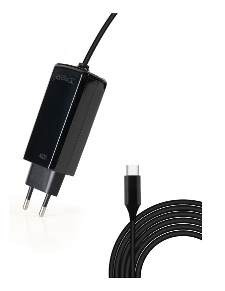 CARGADOR TOOQ PORTATIL GAN USB-C PD 90W CUBICO NEGRO