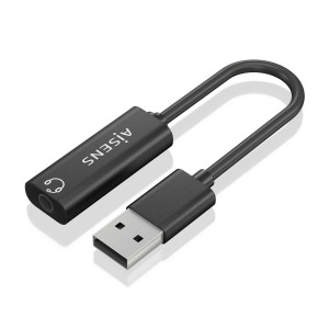 CONVERSOR AISENS USB-A A AUDIO 48KHZ USB-A M-JACK 3.5 H NEGRO 10CM