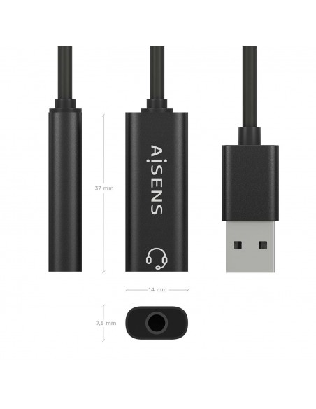 CONVERSOR AISENS USB-A A AUDIO 48KHZ USB-A M-JACK 3.5 H NEGRO 10CM