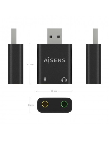 CONVERSOR AISENS USB-A A AUDIO 48KHZ USB-A M-2XJACK 3.5 H NEGRO