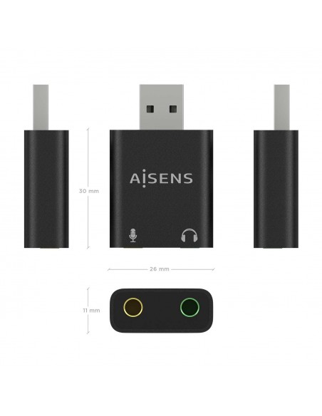 CONVERSOR AISENS USB-A A AUDIO 48KHZ USB-A M-2XJACK 3.5 H NEGRO