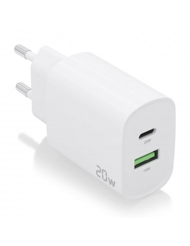 CARGADOR AISENS 20W 1XUSB-C PD3.0 1XUSB-A QC3.0 BLANCO