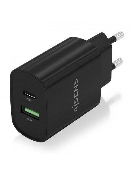 CARGADOR AISENS 20W 1XUSB-C PD3.0 1XUSB-A QC3.0 NEGRO