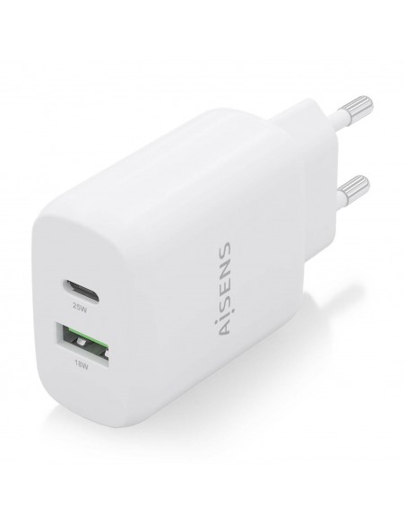 CARGADOR AISENS 25W 1XUSB-C PD3.0 1XUSB-A QC3.0 BLANCO
