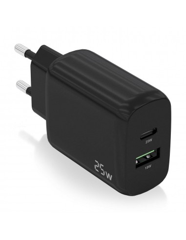 CARGADOR AISENS 25W 1XUSB-C PD3.0 1XUSB-A QC3.0 NEGRO