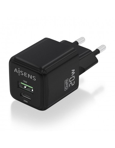 CARGADOR GAN AISENS 20W 1XUSB-C PD3.0 QC4.0 1XUSB-A QC3.0 NEGRO