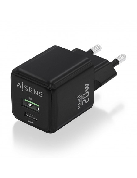 CARGADOR GAN AISENS 20W 1XUSB-C PD3.0 QC4.0 1XUSB-A QC3.0 NEGRO