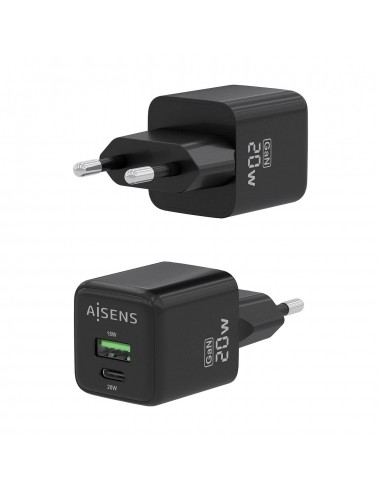 CARGADOR GAN AISENS 20W 1XUSB-C PD3.0 QC4.0 1XUSB-A QC3.0 NEGRO
