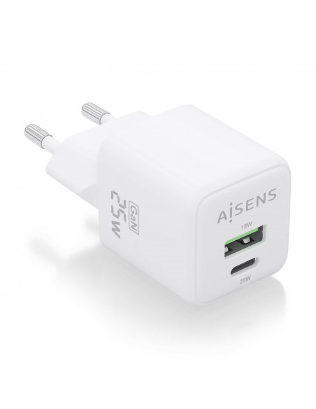 CARGADOR AISENS GAN 25W 1XUSB-C PD3.0 QC4.0 1XUSB-A QC3.0 BLANCO