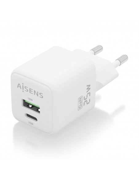 CARGADOR AISENS GAN 25W 1XUSB-C PD3.0 QC4.0 1XUSB-A QC3.0 BLANCO