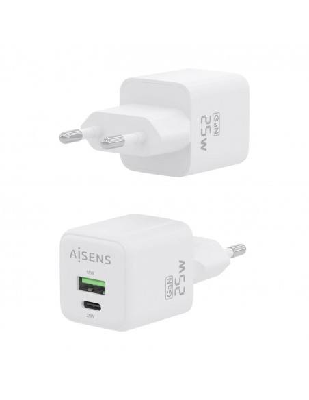 CARGADOR AISENS GAN 25W 1XUSB-C PD3.0 QC4.0 1XUSB-A QC3.0 BLANCO