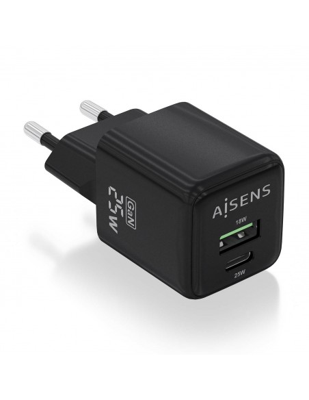 CARGADOR AISENS GAN 25W 1XUSB-C PD3.0 QC4.0 1XUSB-A QC3.0 NEGRO