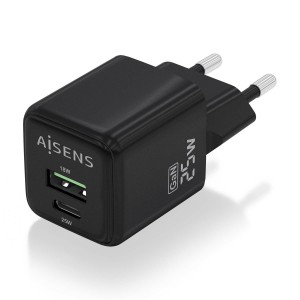 CARGADOR AISENS GAN 25W 1XUSB-C PD3.0 QC4.0 1XUSB-A QC3.0 NEGRO 2