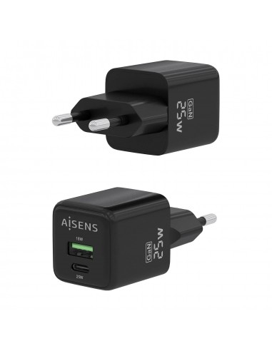 CARGADOR AISENS GAN 25W 1XUSB-C PD3.0 QC4.0 1XUSB-A QC3.0 NEGRO