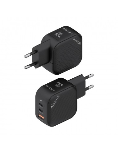 CARGADOR AISENS GAN 65W 2XUSB-C PD3.0 QC4.0 1XUSB-A QC3.0 NEGRO