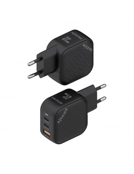 CARGADOR AISENS GAN 65W 2XUSB-C PD3.0 QC4.0 1XUSB-A QC3.0 NEGRO