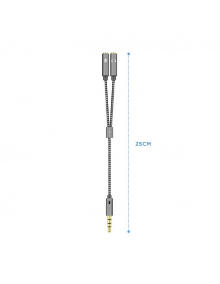 CABLE ADAPTADOR AISENS AUDIO JACK 3.5 4P M-2XJACK 3.5 3P H 25CM