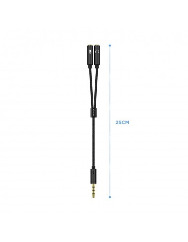 CABLE ADAPTADOR AISENS AUDIO JACK 3.5 4P M-2XJACK 3.5 3P H 25CM