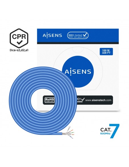 BOBINA CABLE RED AISENS RJ45 LSZH CPR DCA CAT.7 SFTP AWG23 100M AZUL
