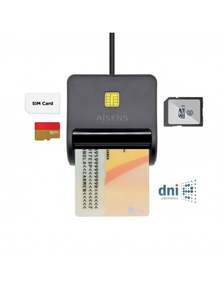 LECTOR DNI-TARJETAS AISENS SIM SD Micro SD MMC RS-MMC MMC Micro NEGRO